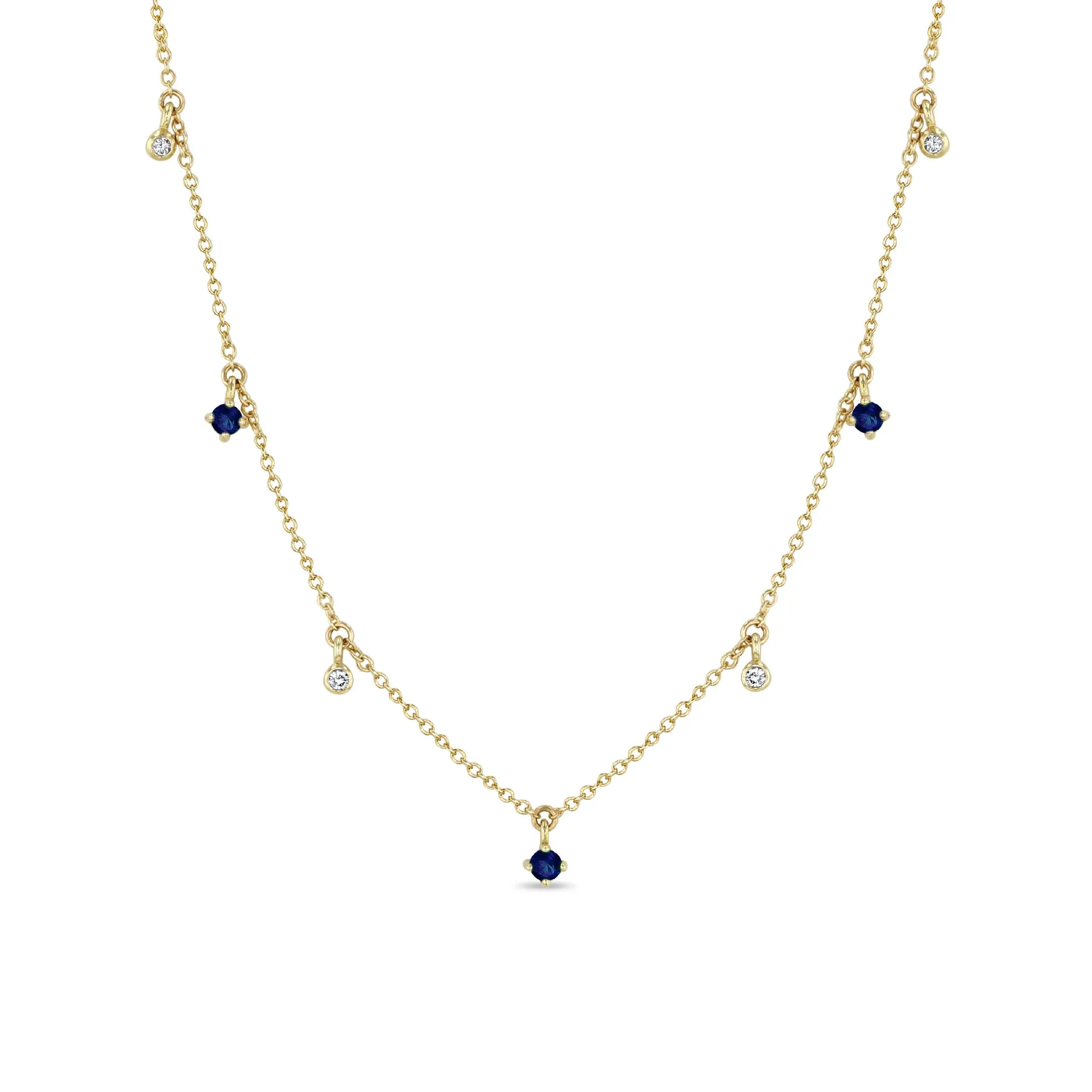 14k Dangling Mixed Round Blue Sapphires & Diamonds Necklace sold by Zoe Chicco
