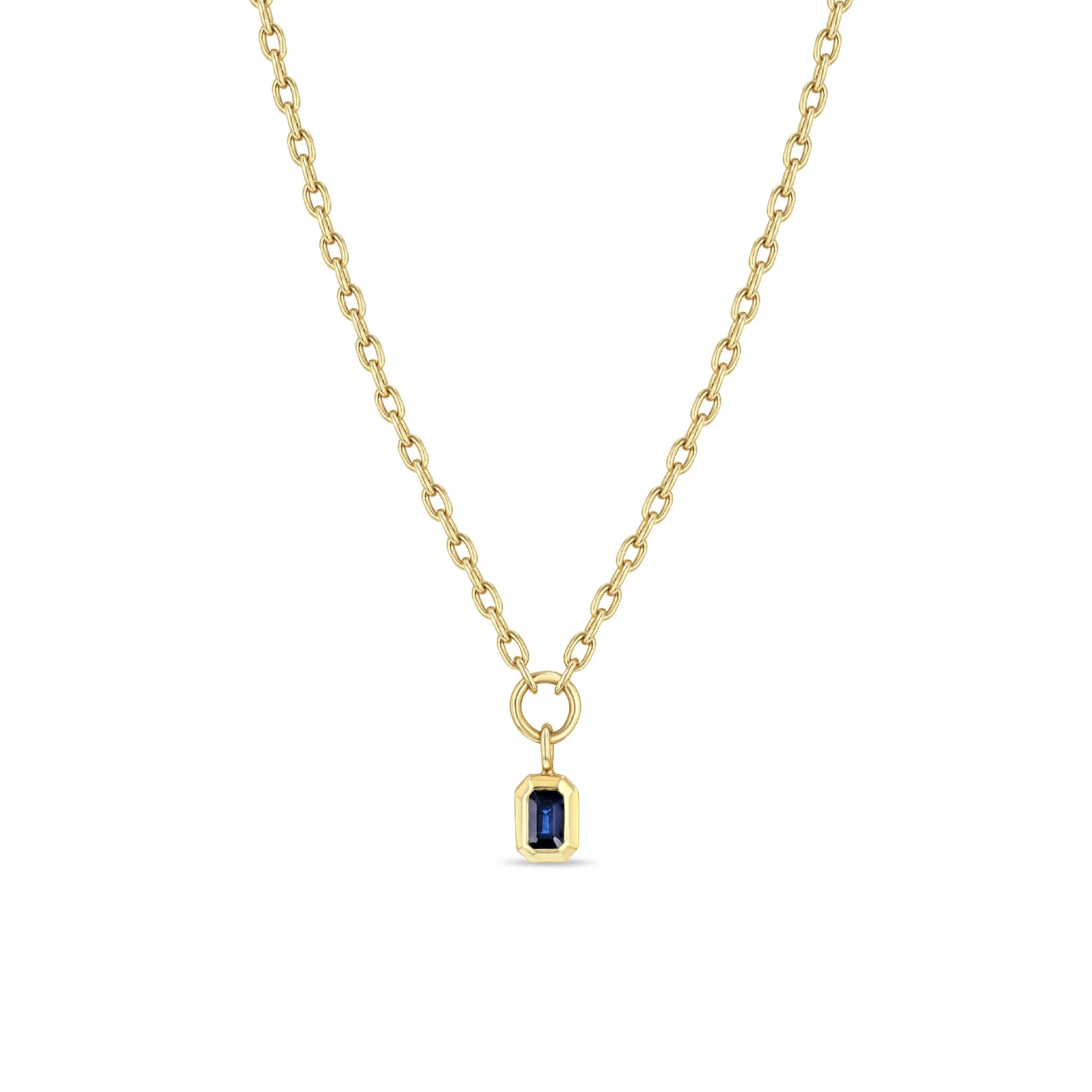 14k Emerald Cut Blue Sapphire Pendant Small Square Oval Chain Necklace sold by Zoe Chicco