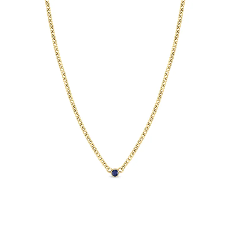 14k Blue Sapphire Bezel XS Curb Chain Necklace sold by Zoe Chicco