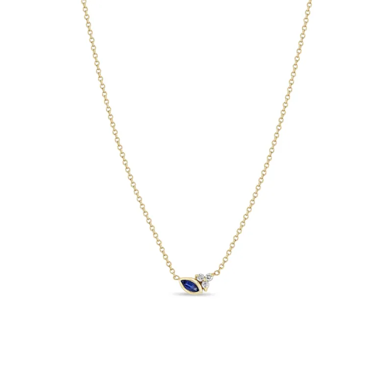 14k Marquise Blue Sapphire & Prong Diamond Trio Necklace sold by Zoe Chicco