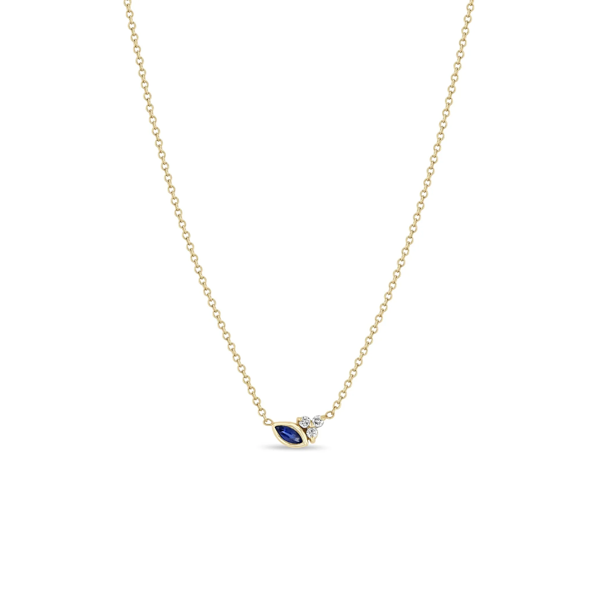 14k Marquise Blue Sapphire & Prong Diamond Trio Necklace sold by Zoe Chicco