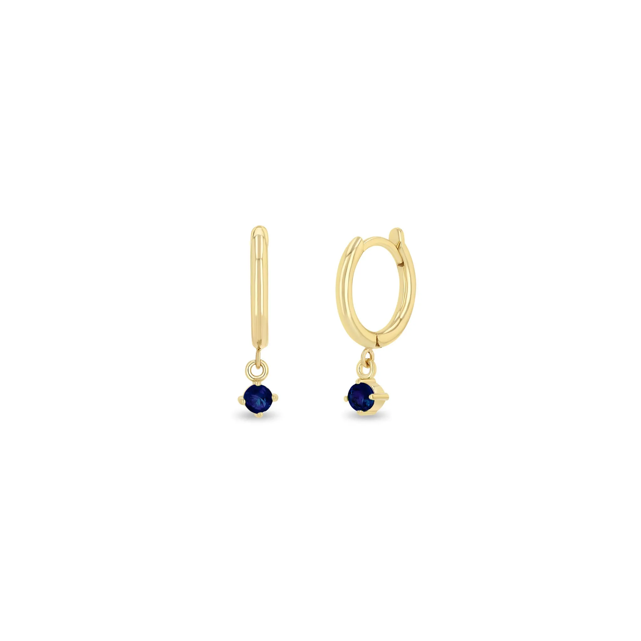 14k Dangling Blue Sapphire Small Hinge Huggie Hoops sold by Zoe Chicco