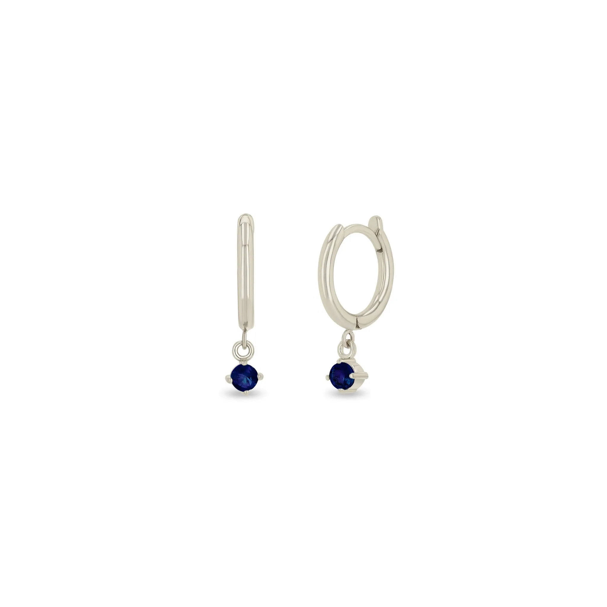 14k Dangling Blue Sapphire Small Hinge Huggie Hoops sold by Zoe Chicco product image thumbnail 5