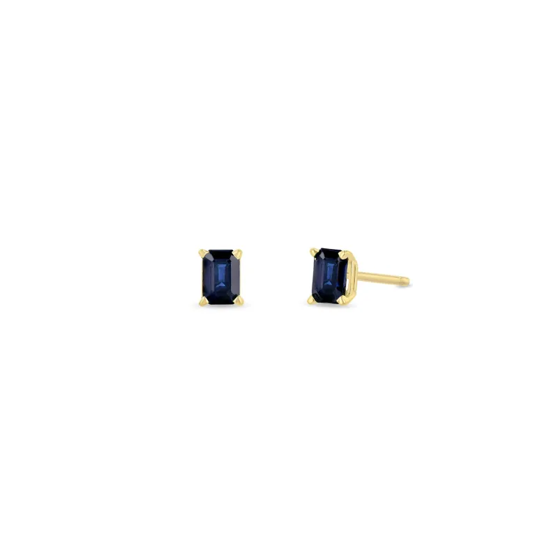 14k Emerald Cut Blue Sapphire Studs sold by Zoe Chicco