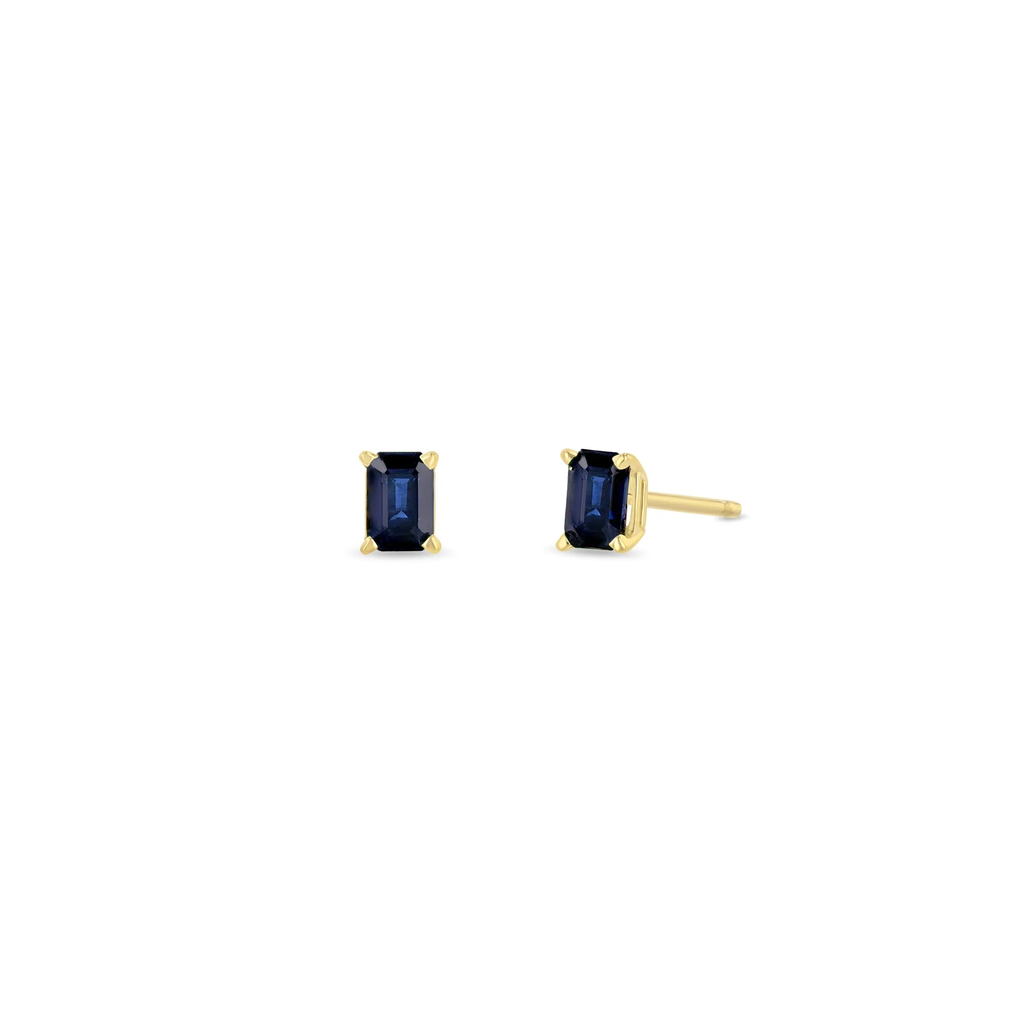 14k Emerald Cut Blue Sapphire Studs sold by Zoe Chicco