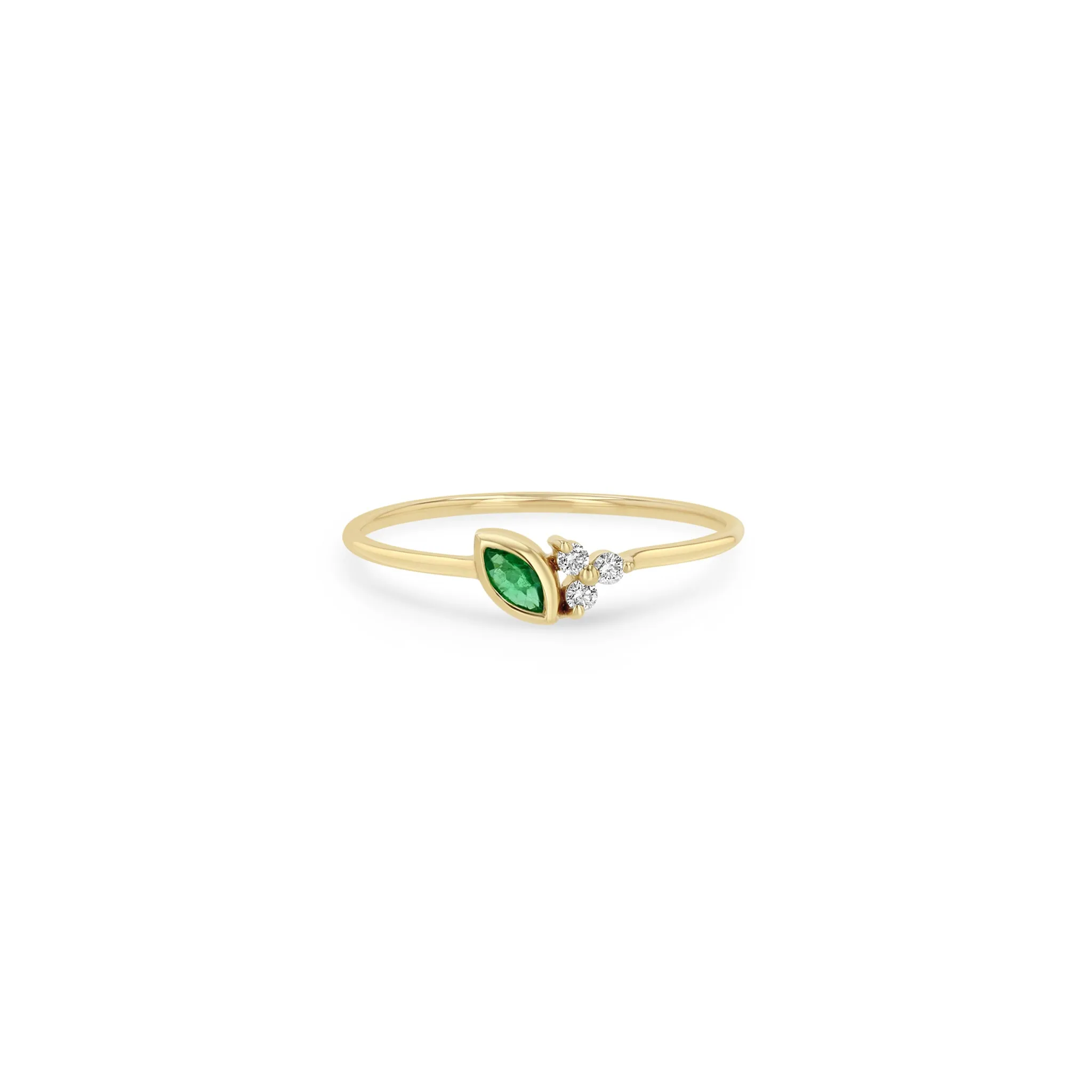 14k Marquise Emerald & Prong Diamond Trio Ring sold by Zoe Chicco