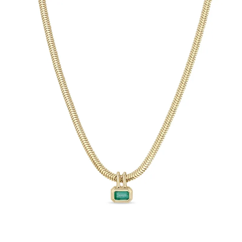 14k Emerald Cut Emerald Pendant Snake Chain Necklace sold by Zoe Chicco