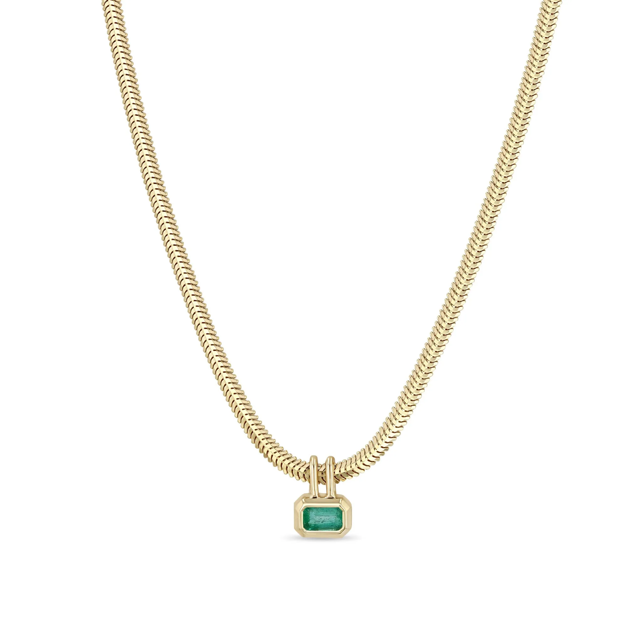 14k Emerald Cut Emerald Pendant Snake Chain Necklace sold by Zoe Chicco
