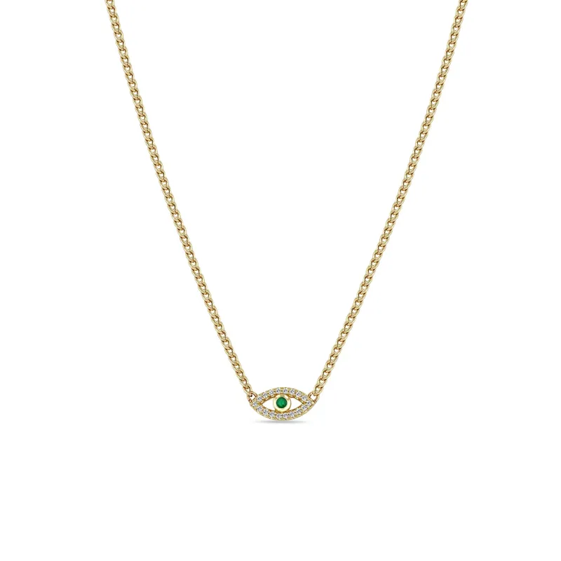 14k Emerald & Diamond Evil Eye Curb Chain Necklace sold by Zoe Chicco
