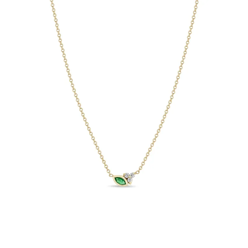 14k Marquise Emerald & Prong Diamond Trio Necklace sold by Zoe Chicco