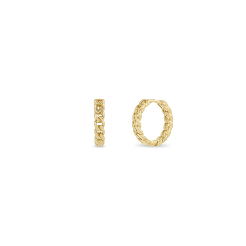 14k Gold Small Curb Chain Hinge Huggie Hoops sold by Zoe Chicco