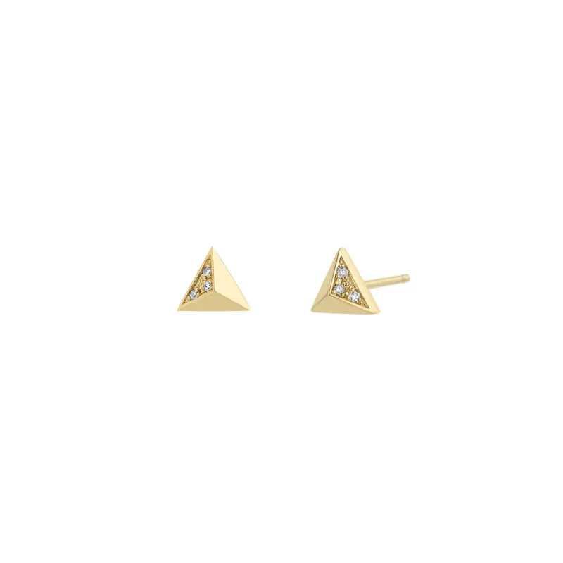 14k Pavé Diamond Triangle Pyramid Studs sold by Zoe Chicco