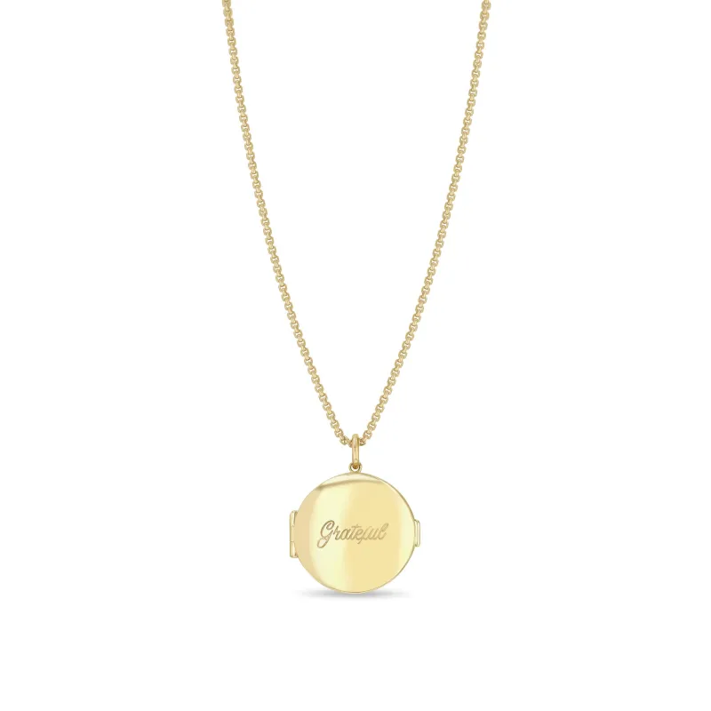 14k Grateful Round Locket Box Chain Necklace sold by Zoe Chicco