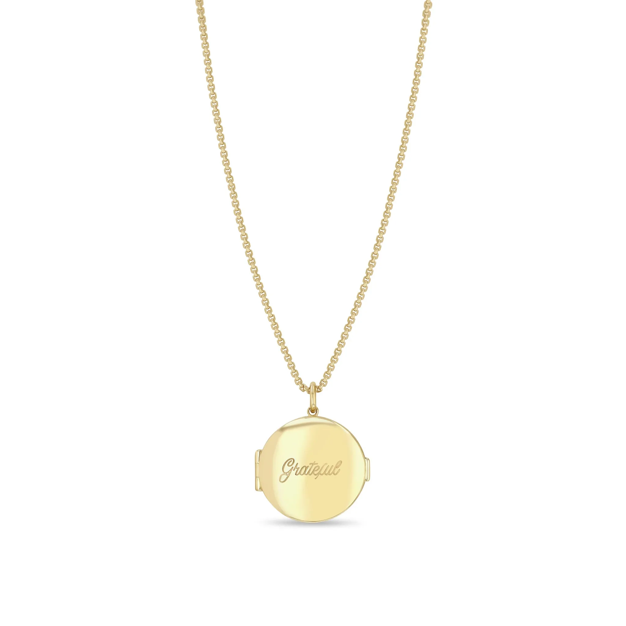 14k Grateful Round Locket Box Chain Necklace sold by Zoe Chicco