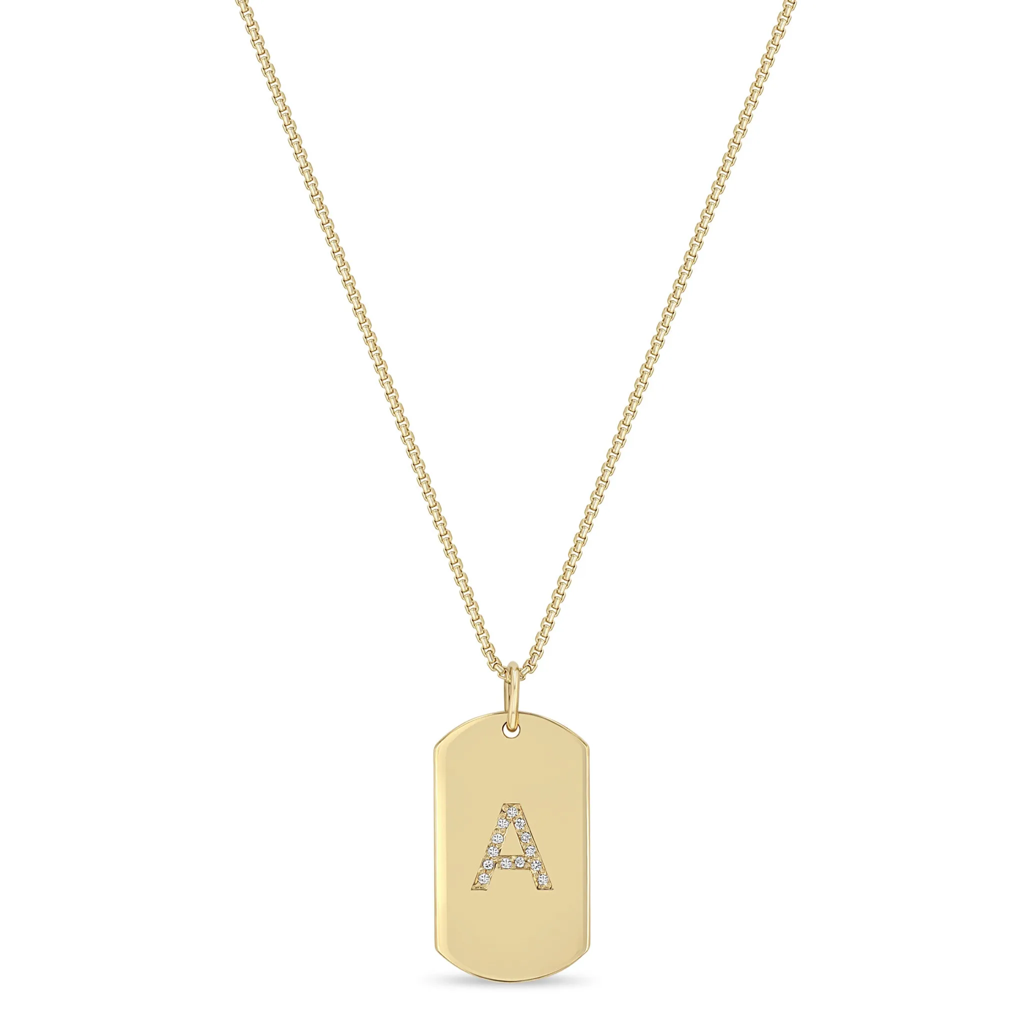 14k Pavé Diamond Initial Letter Medium Dog Tag Necklace sold by Zoe Chicco