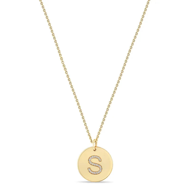 14k Pavé Diamond Initial Disc Necklace sold by Zoe Chicco