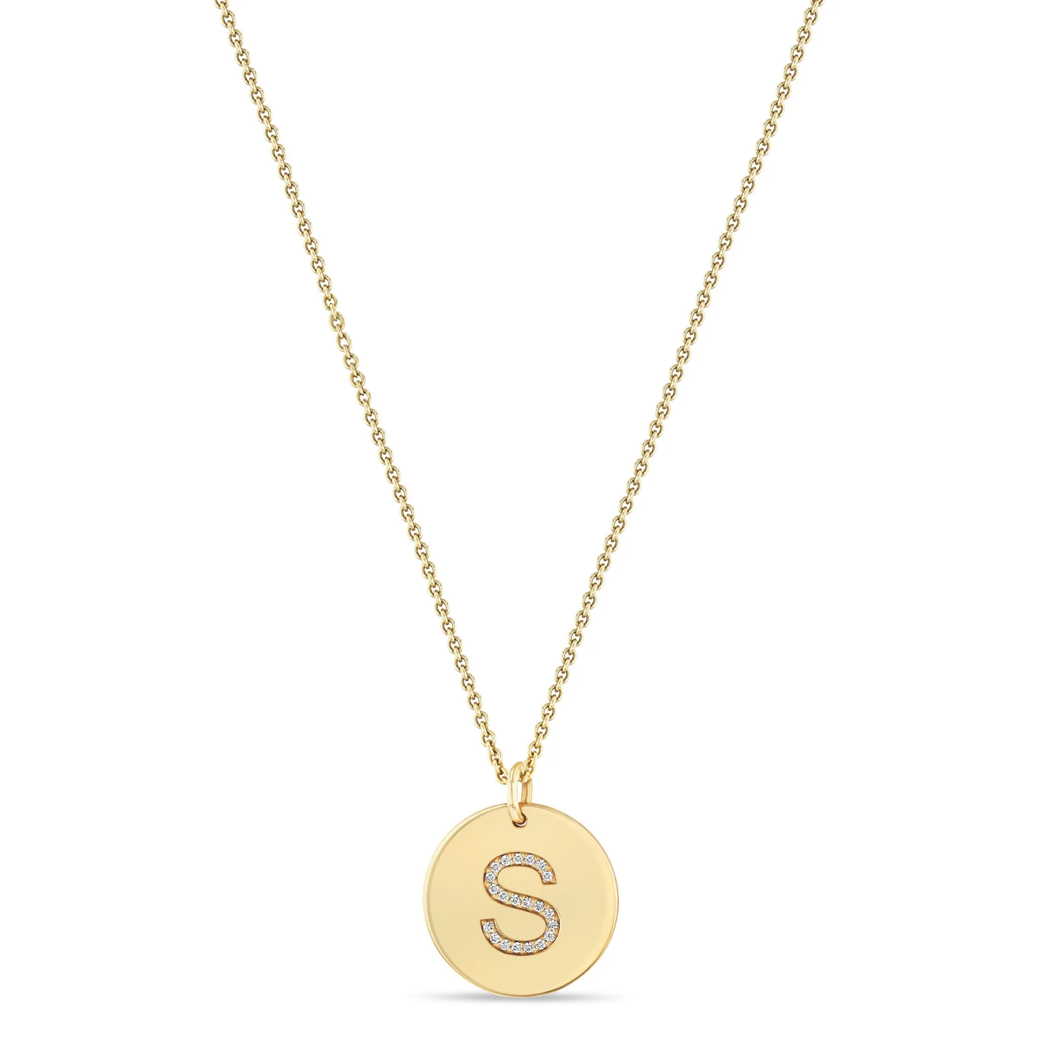 14k Pavé Diamond Initial Disc Necklace sold by Zoe Chicco