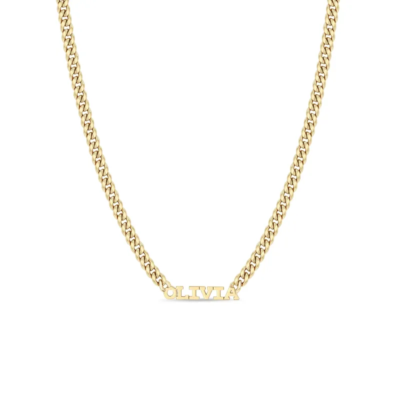 14k Gold Custom Itty Bitty Letters Curb Chain Necklace sold by Zoe Chicco