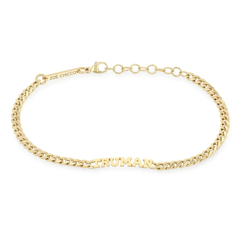 14k Gold Custom Itty Bitty Letters Curb Chain Bracelet sold by Zoe Chicco
