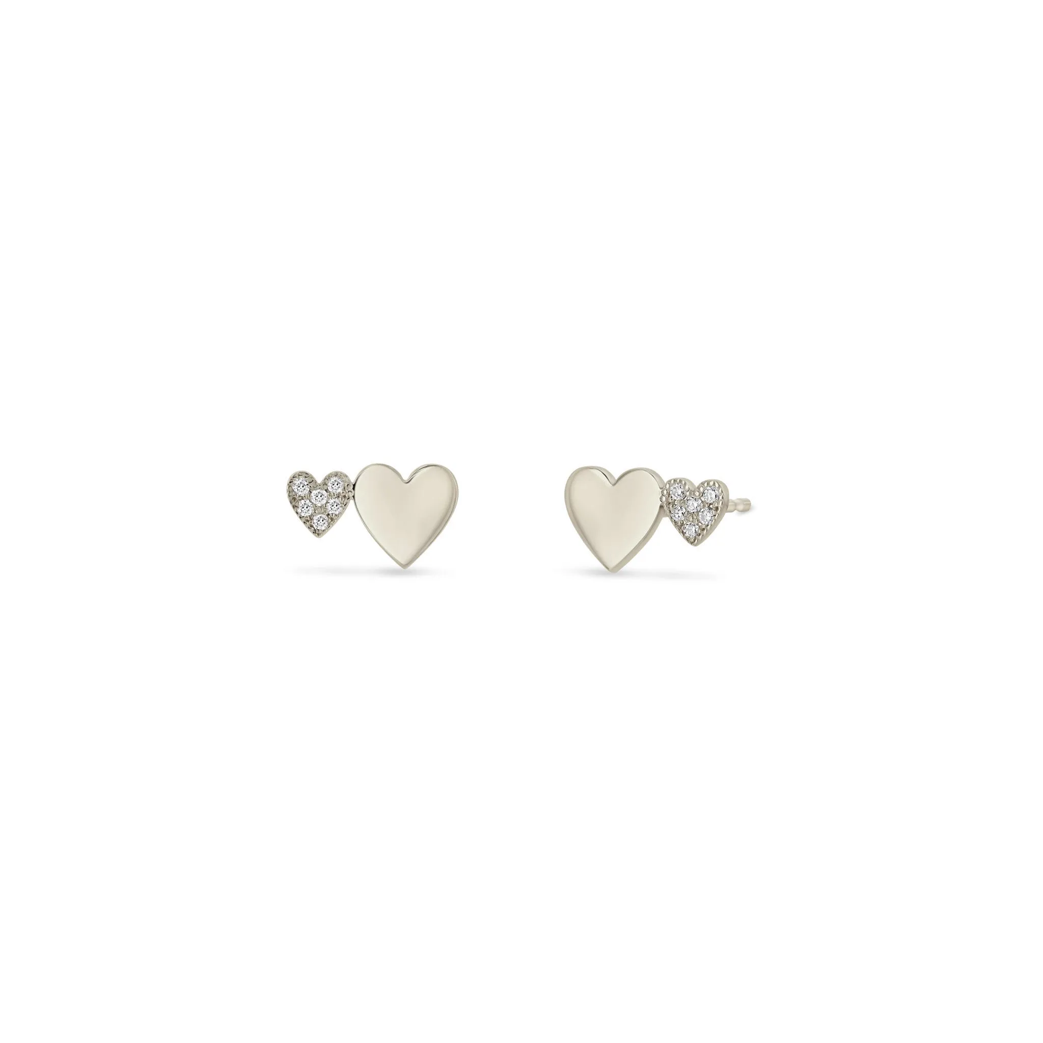 14k Mixed Midi & Itty Bitty Pavé Diamond Heart Studs sold by Zoe Chicco product image thumbnail 4