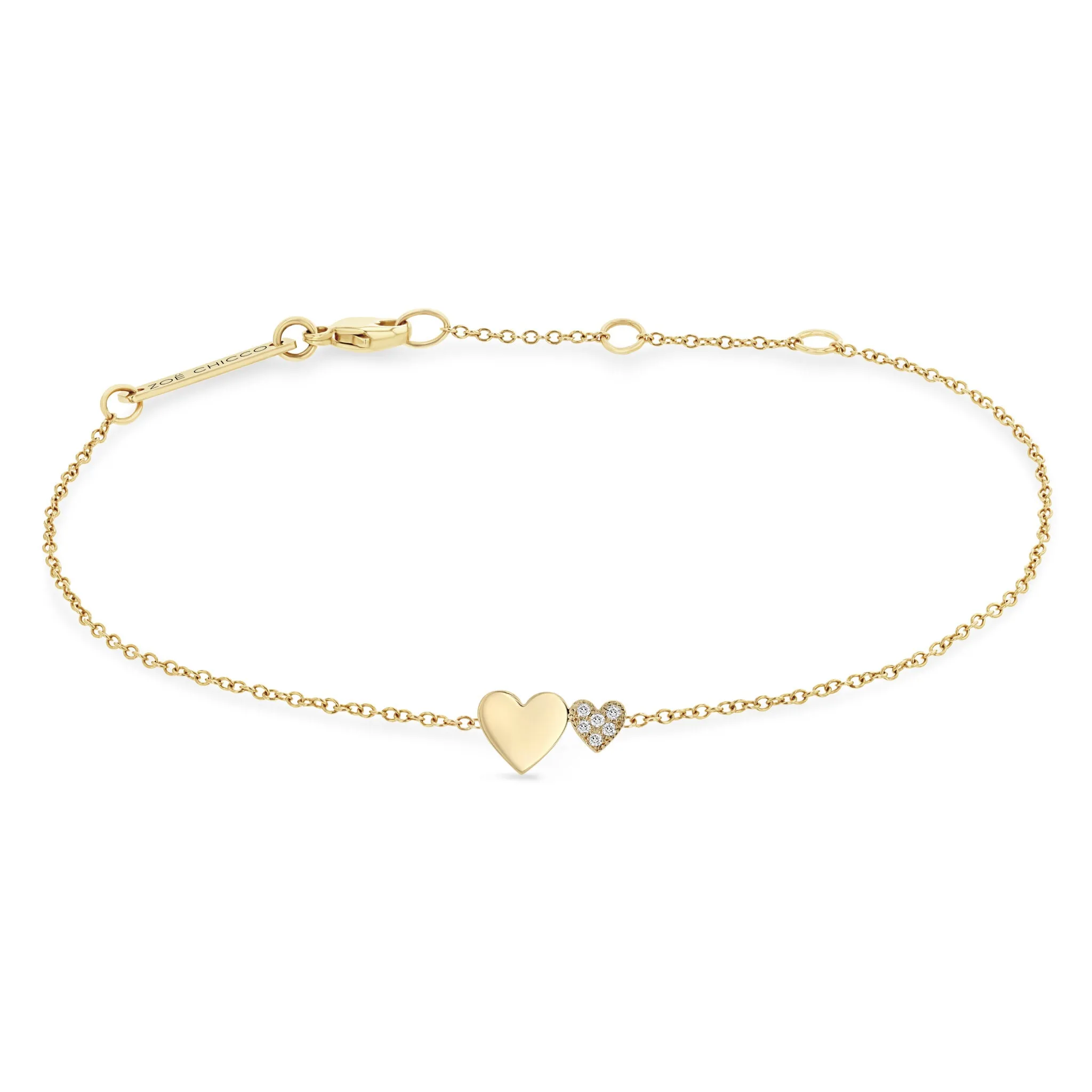 14k Mixed Midi & Itty Bitty Pavé Diamond Heart Bracelet sold by Zoe Chicco