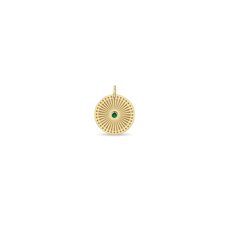 14k Single Emerald Small Sunbeam Medallion Charm sold by Zoe Chicco