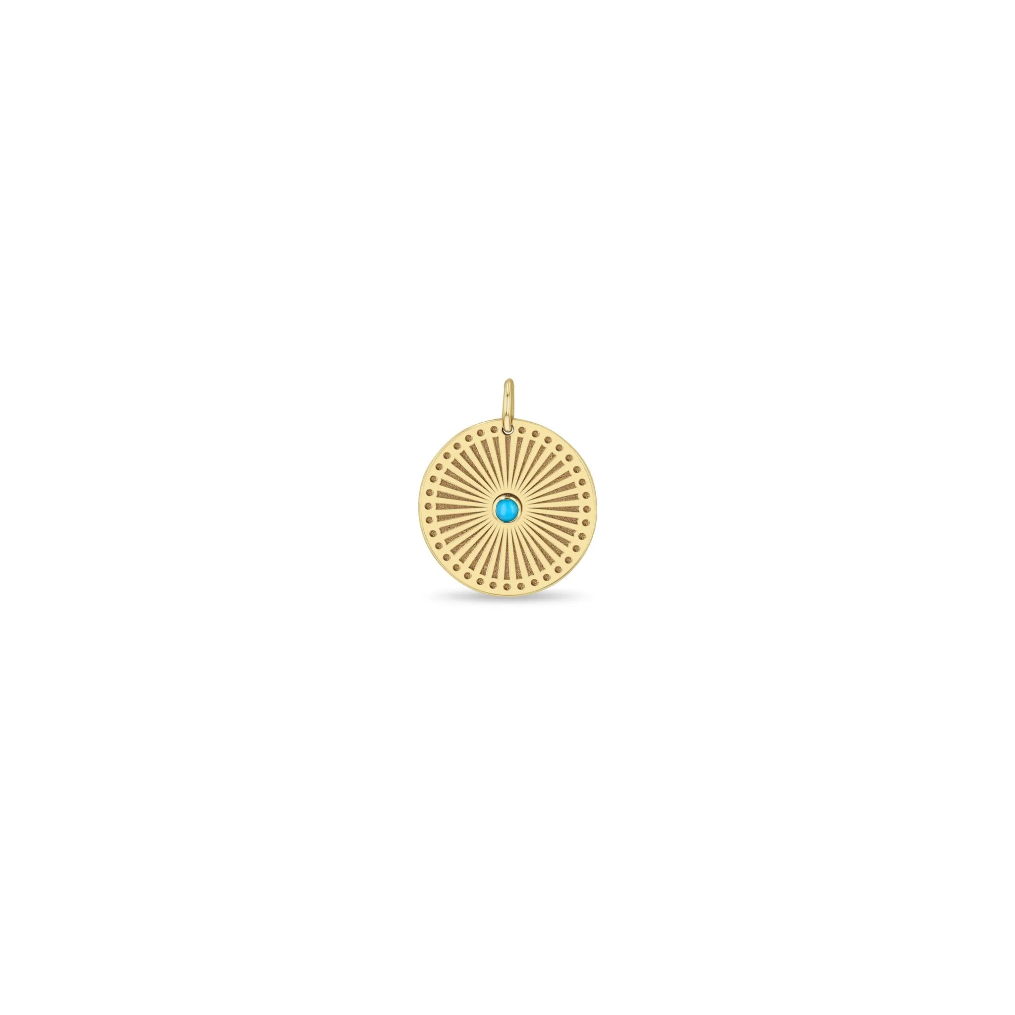 14k Single Turquoise Small Sunbeam Medallion Charm sold by Zoe Chicco
