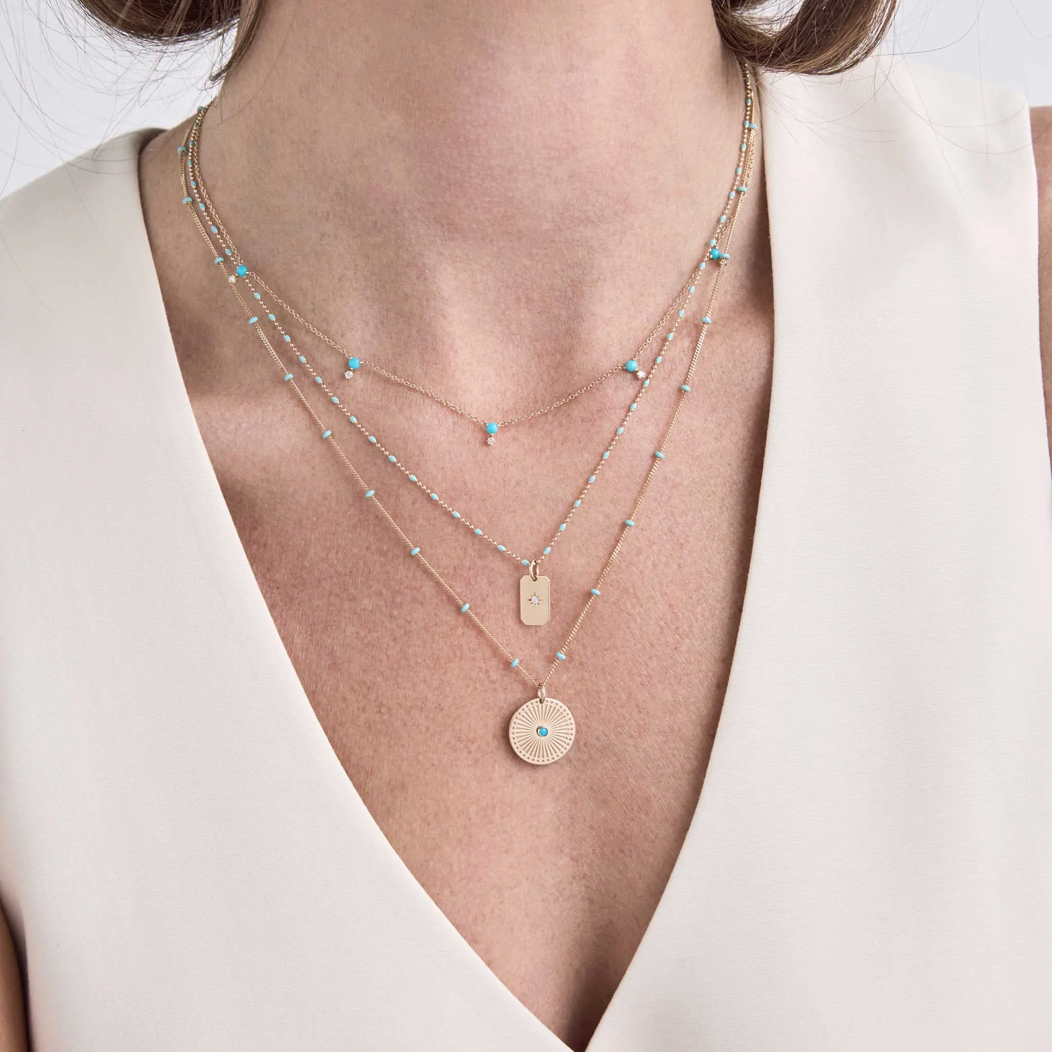 14k Single Turquoise Small Sunbeam Medallion Charm sold by Zoe Chicco product image thumbnail 2