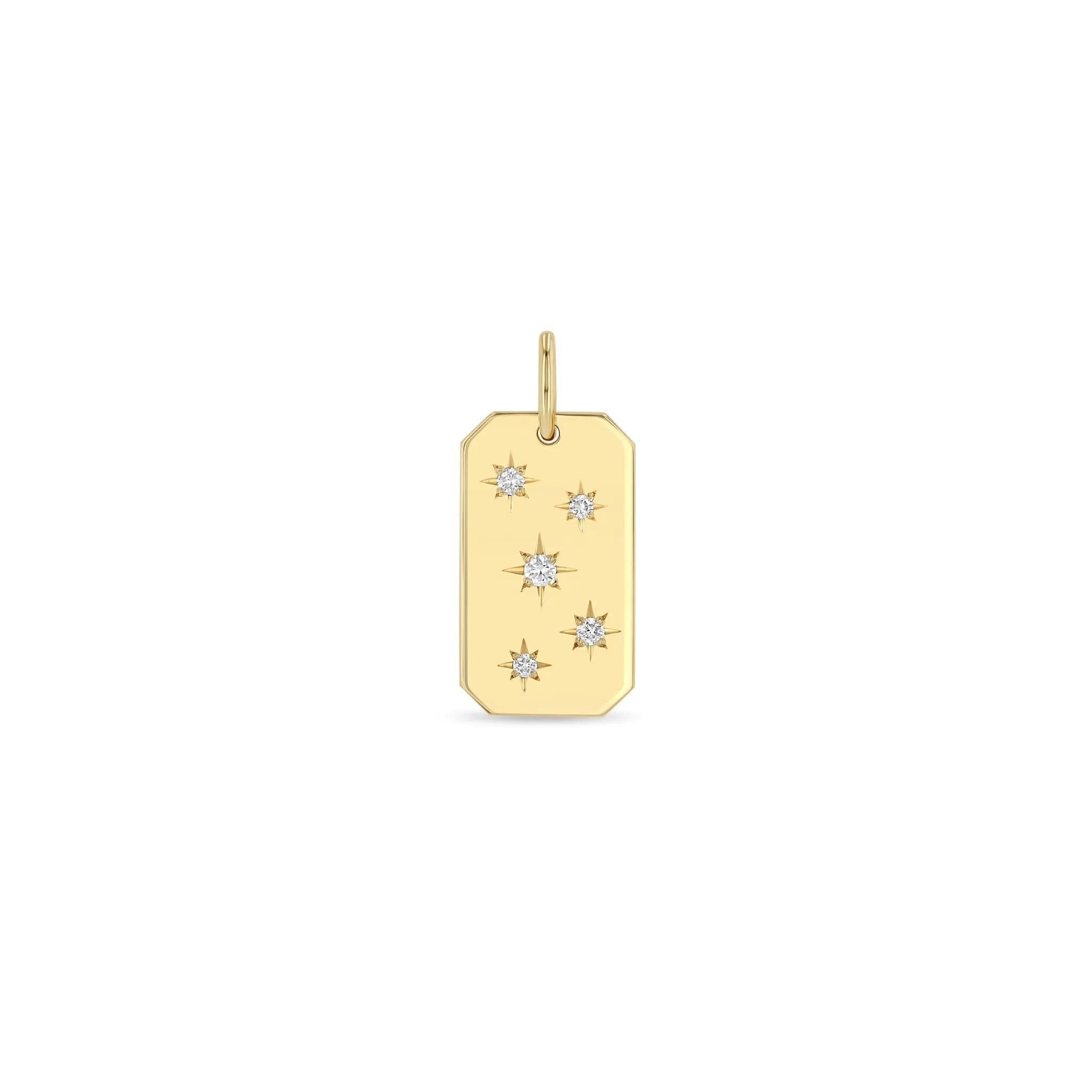 14k Single Scattered Star Set Diamonds Square Edge Dog Tag Charm Pendant sold by Zoe Chicco