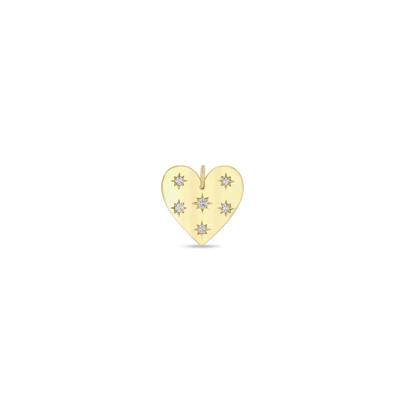 14k Single Scattered Star Set Diamonds Aura Heart Charm Pendant sold by Zoe Chicco