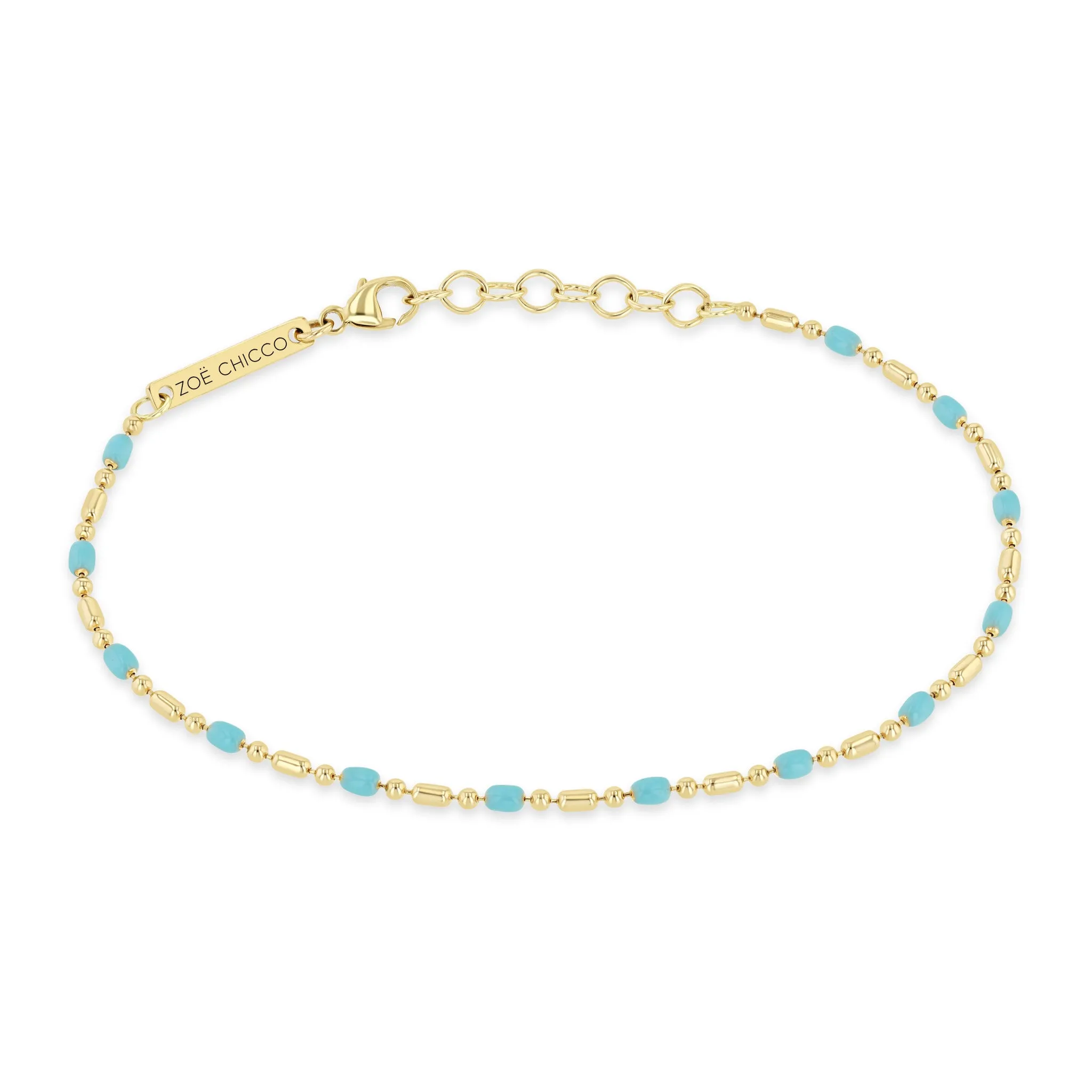 14k Gold & Turquoise Enamel Tube Bar Chain Bracelet sold by Zoe Chicco