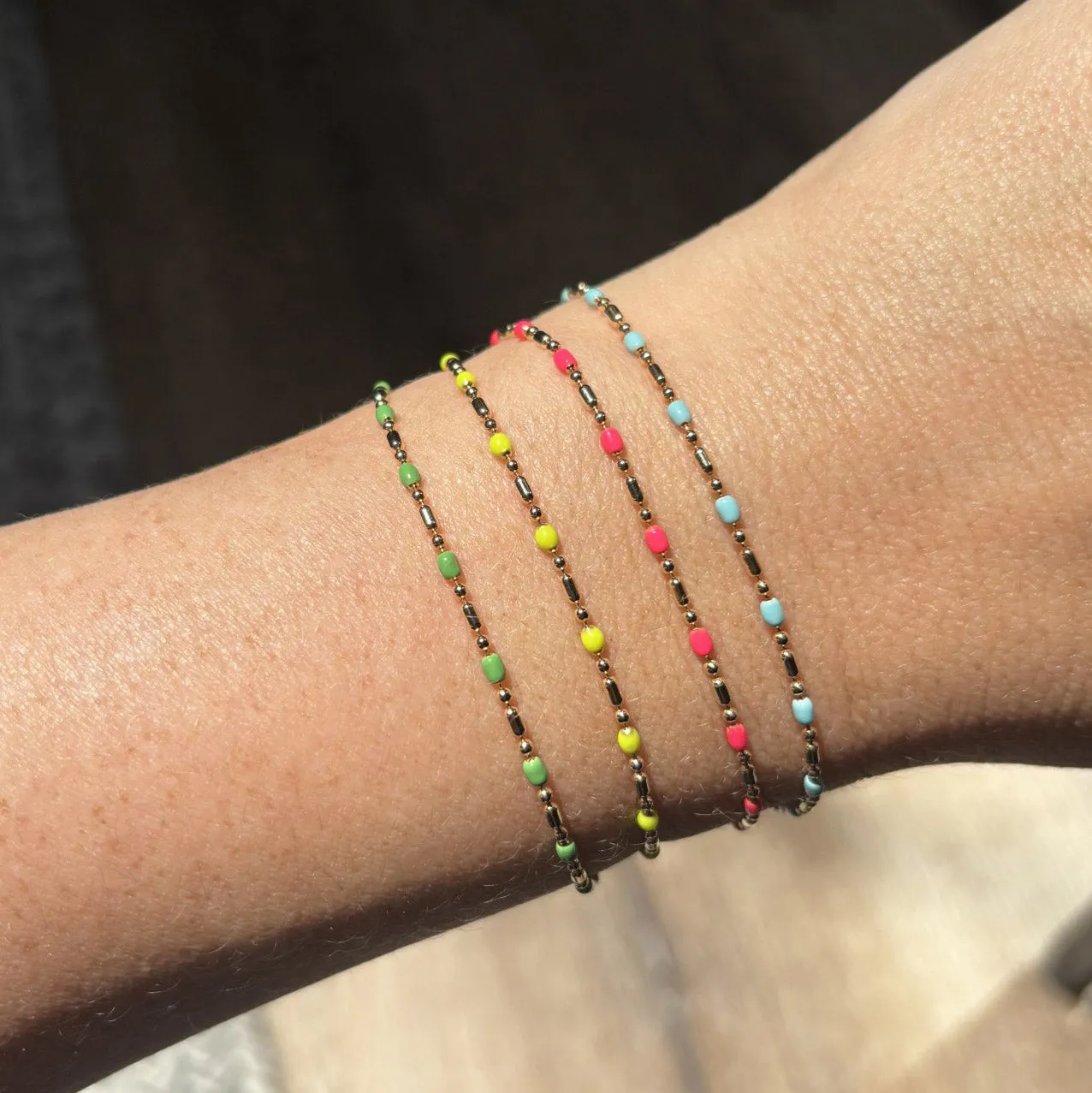 14k Gold & Turquoise Enamel Tube Bar Chain Bracelet sold by Zoe Chicco product image thumbnail 3