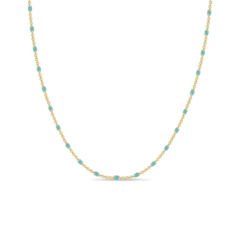 14k Gold & Turquoise Enamel Tube Bar Chain Necklace sold by Zoe Chicco