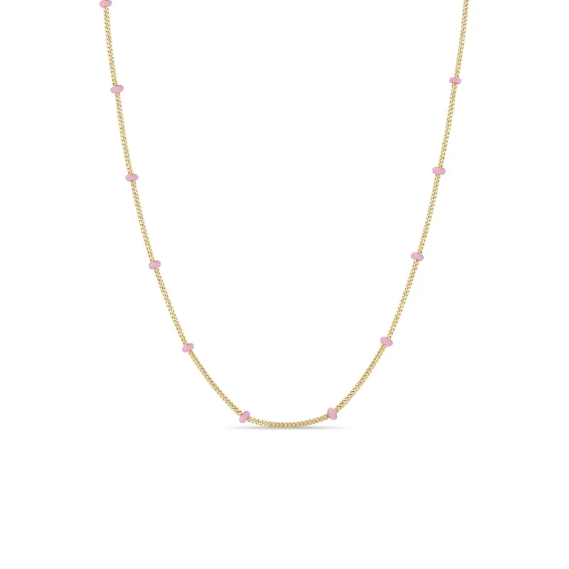 14k Gold Pink Enamel Satellite Chain Necklace sold by Zoe Chicco