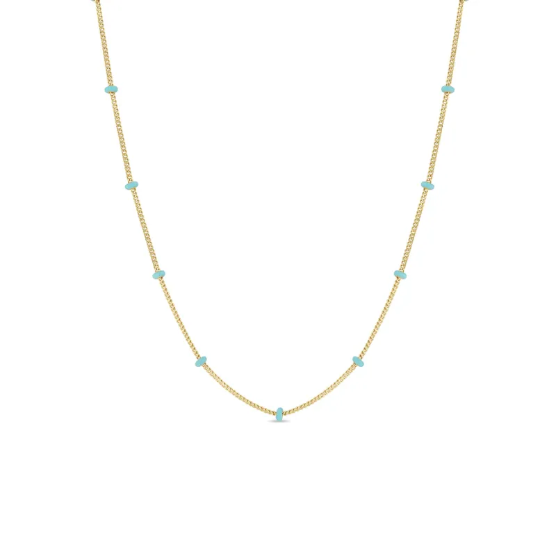 14k Gold Turquoise Enamel Satellite Chain Necklace sold by Zoe Chicco