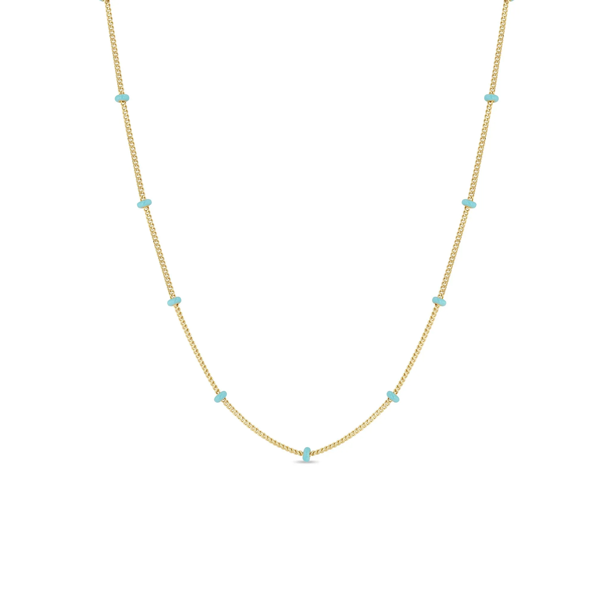 14k Gold Turquoise Enamel Satellite Chain Necklace sold by Zoe Chicco