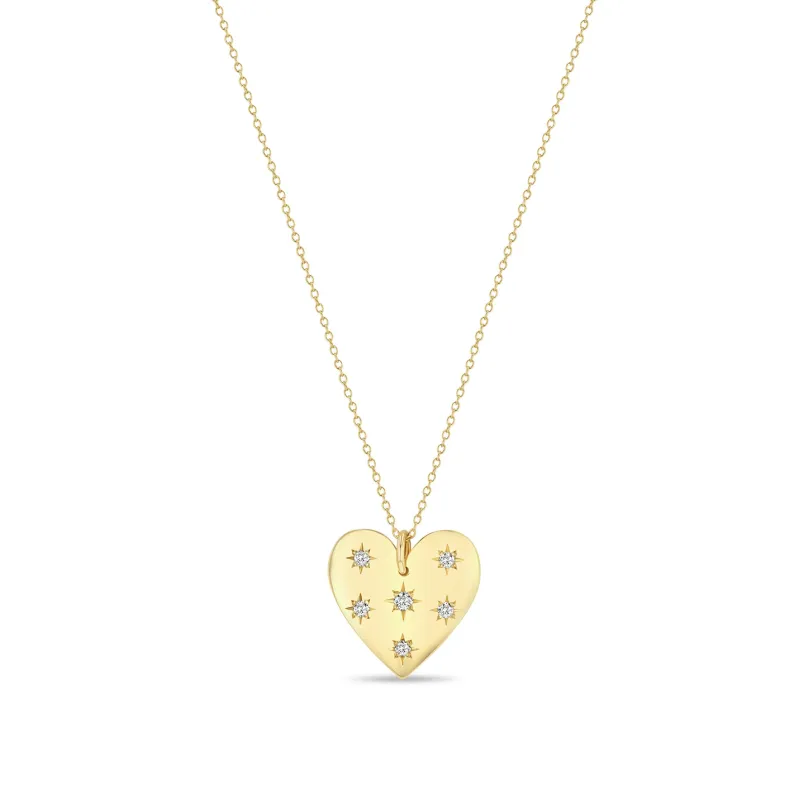 14k Scattered Star Set Diamonds Aura Heart Necklace sold by Zoe Chicco