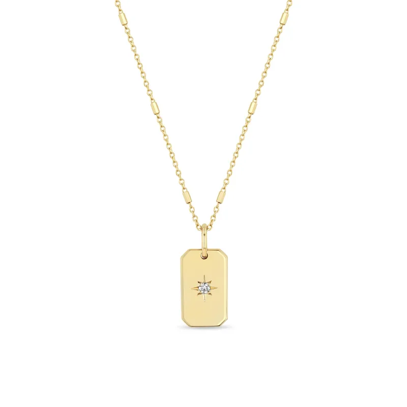 14k Star Set Diamond Small Square Edge Dog Tag Necklace sold by Zoe Chicco