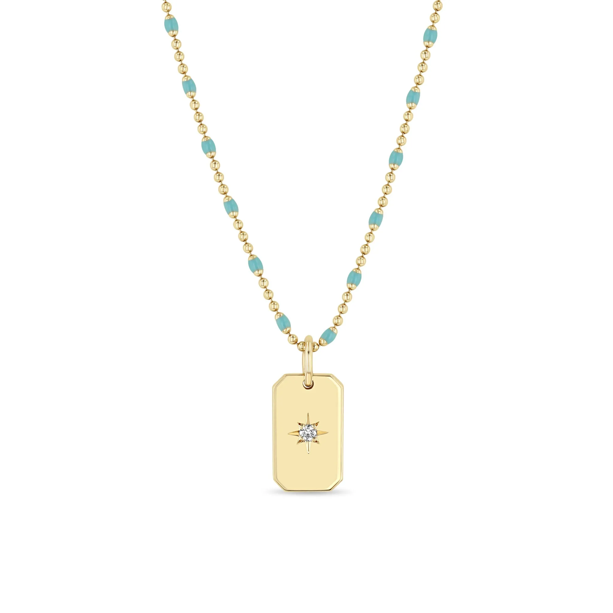 14k Star Set Diamond Small Square Edge Dog Tag Necklace sold by Zoe Chicco product image thumbnail 3