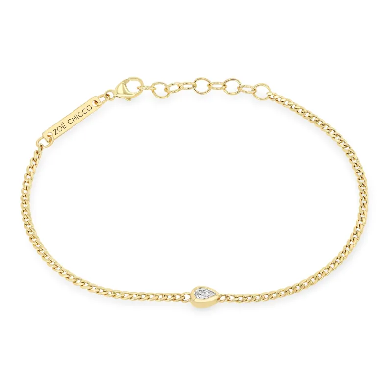14k Pear Diamond XS Curb Chain Bracelet sold by Zoe Chicco