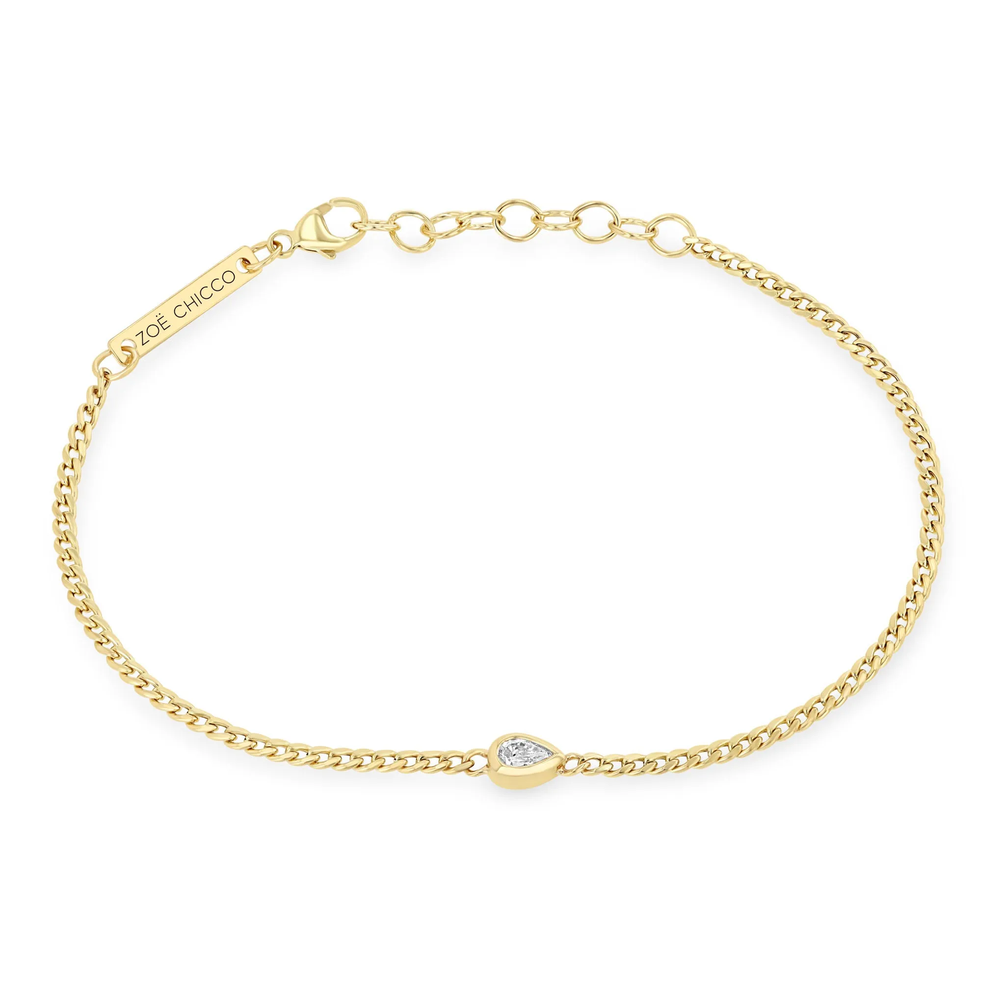 14k Pear Diamond XS Curb Chain Bracelet sold by Zoe Chicco