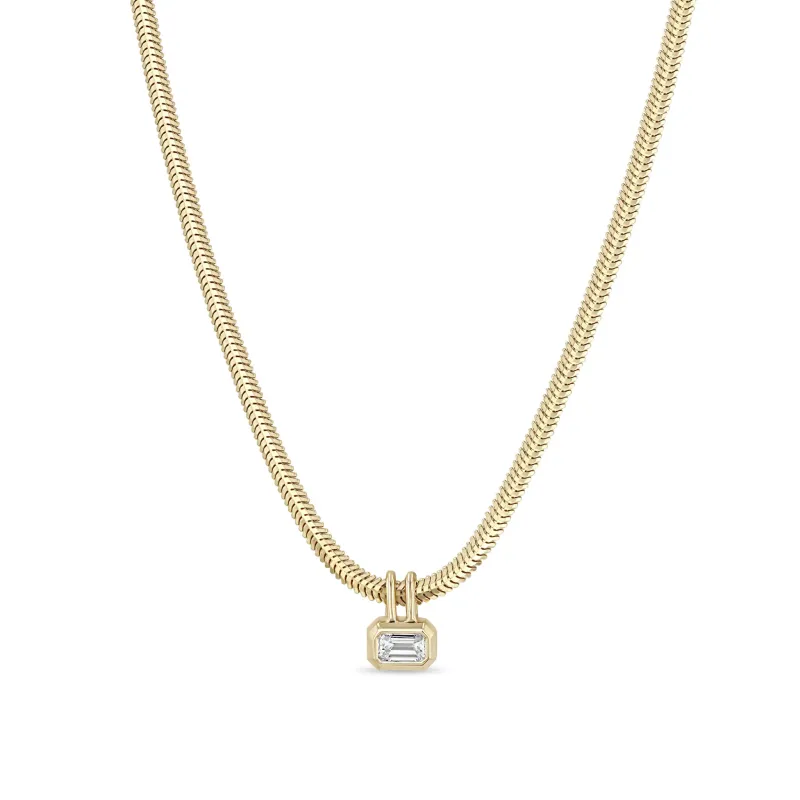 14k Emerald Cut Diamond Pendant Snake Chain Necklace sold by Zoe Chicco