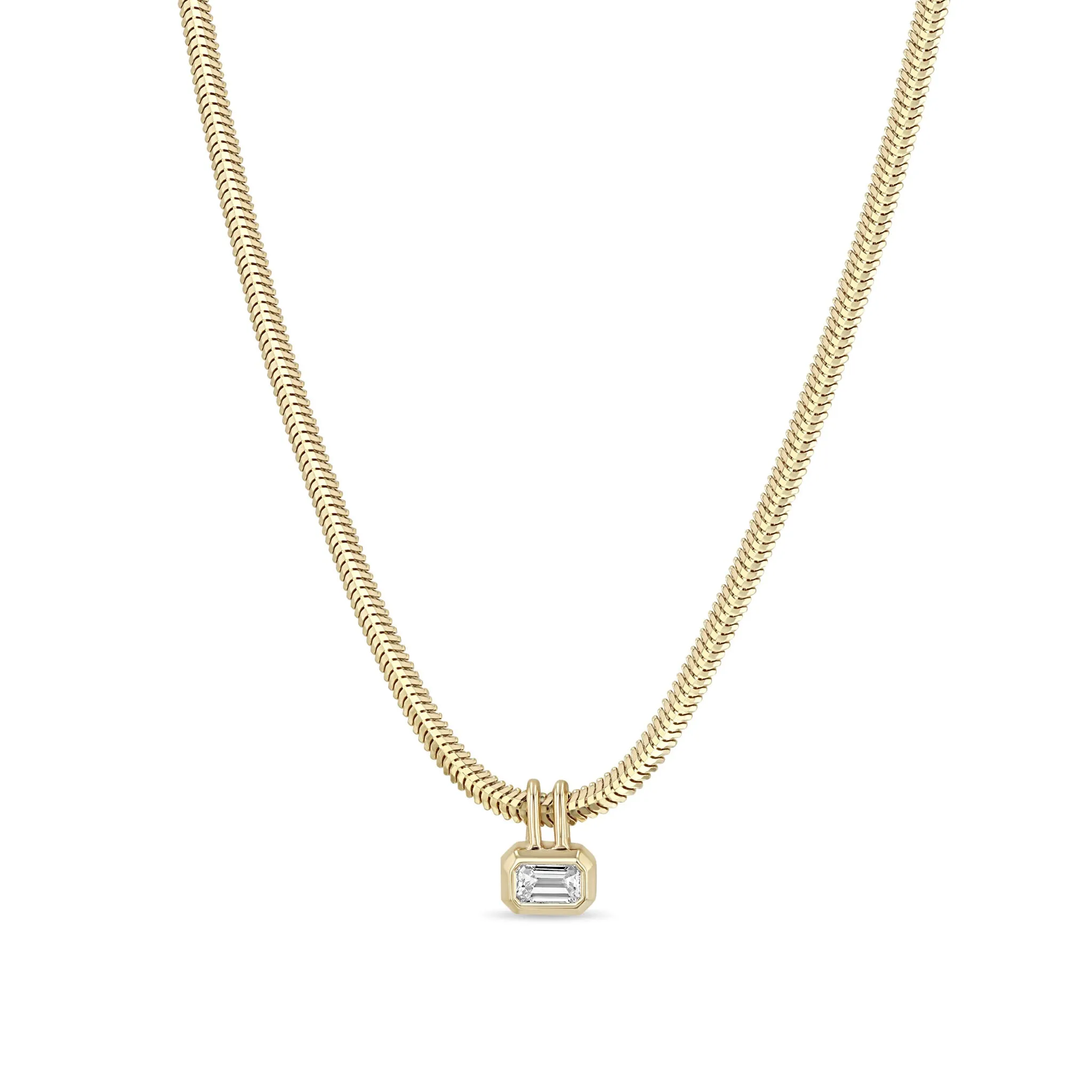 14k Emerald Cut Diamond Pendant Snake Chain Necklace sold by Zoe Chicco