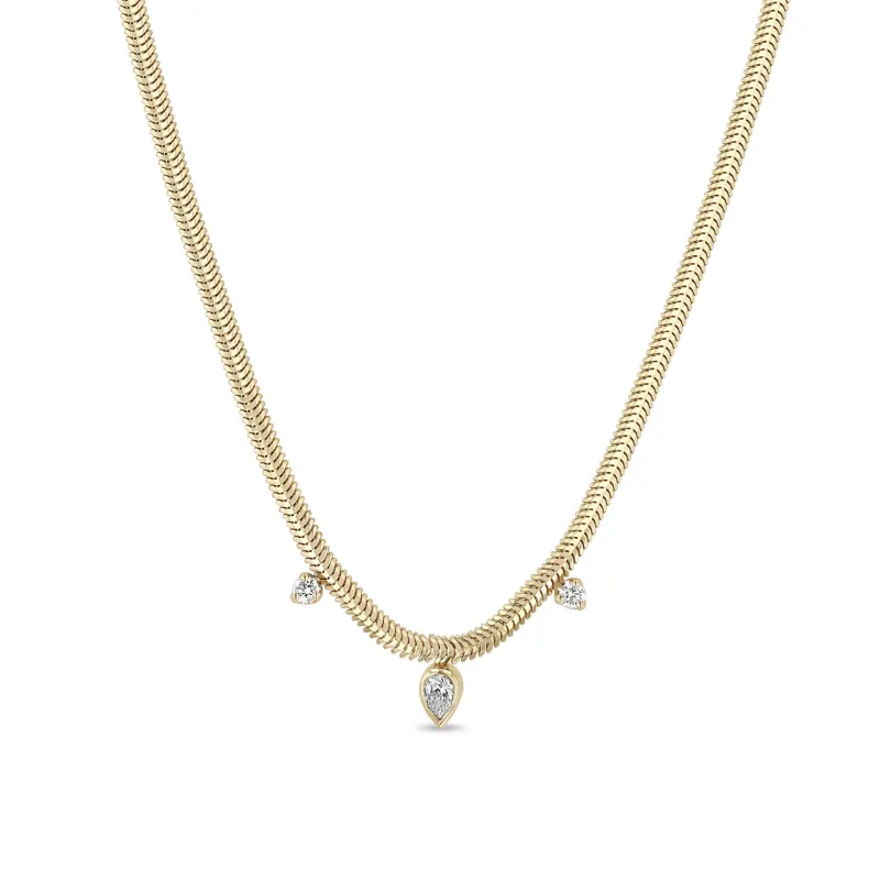 14k Pear & Prong Diamond Snake Chain Necklace sold by Zoe Chicco
