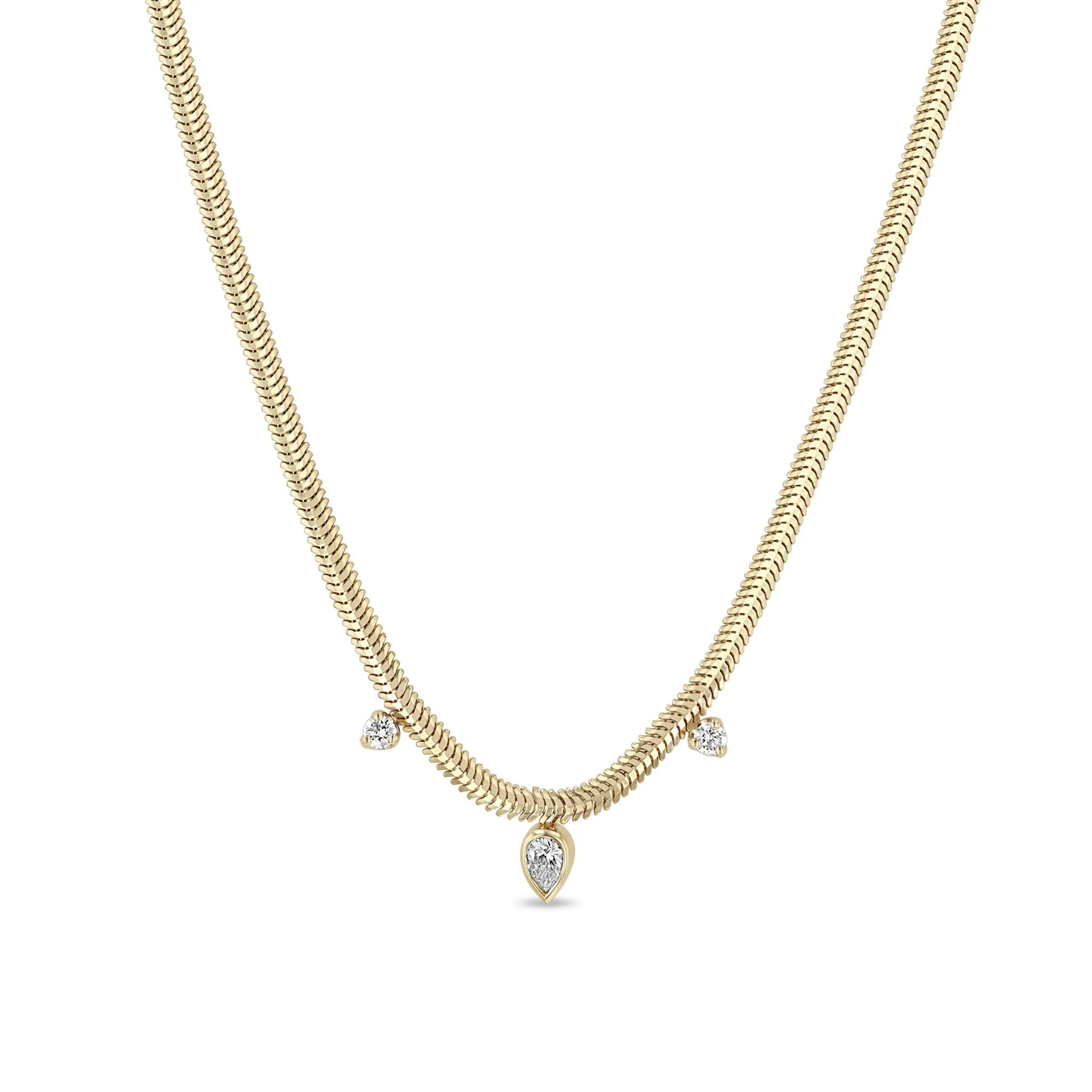 14k Pear & Prong Diamond Snake Chain Necklace sold by Zoe Chicco