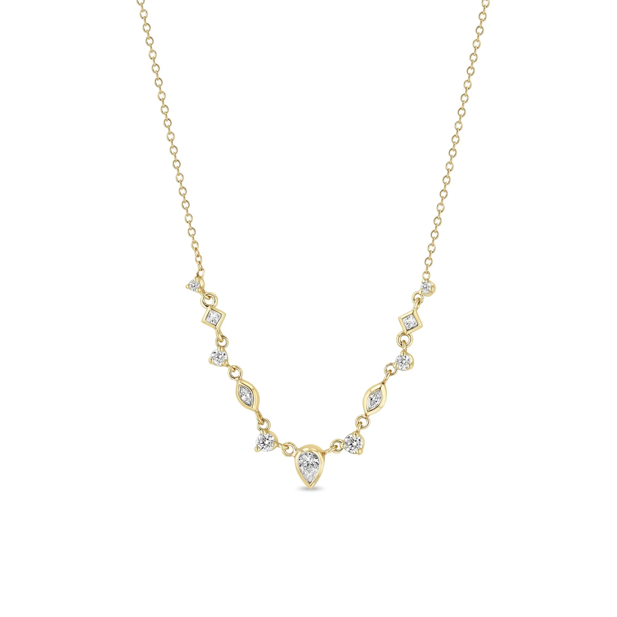 14k 11 Linked Mixed Fancy Cut Diamond Necklace sold by Zoe Chicco