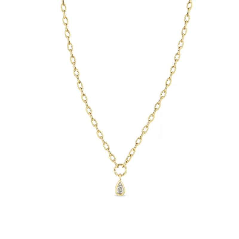 14k Pear Diamond Pendant Small Square Oval Chain Necklace sold by Zoe Chicco