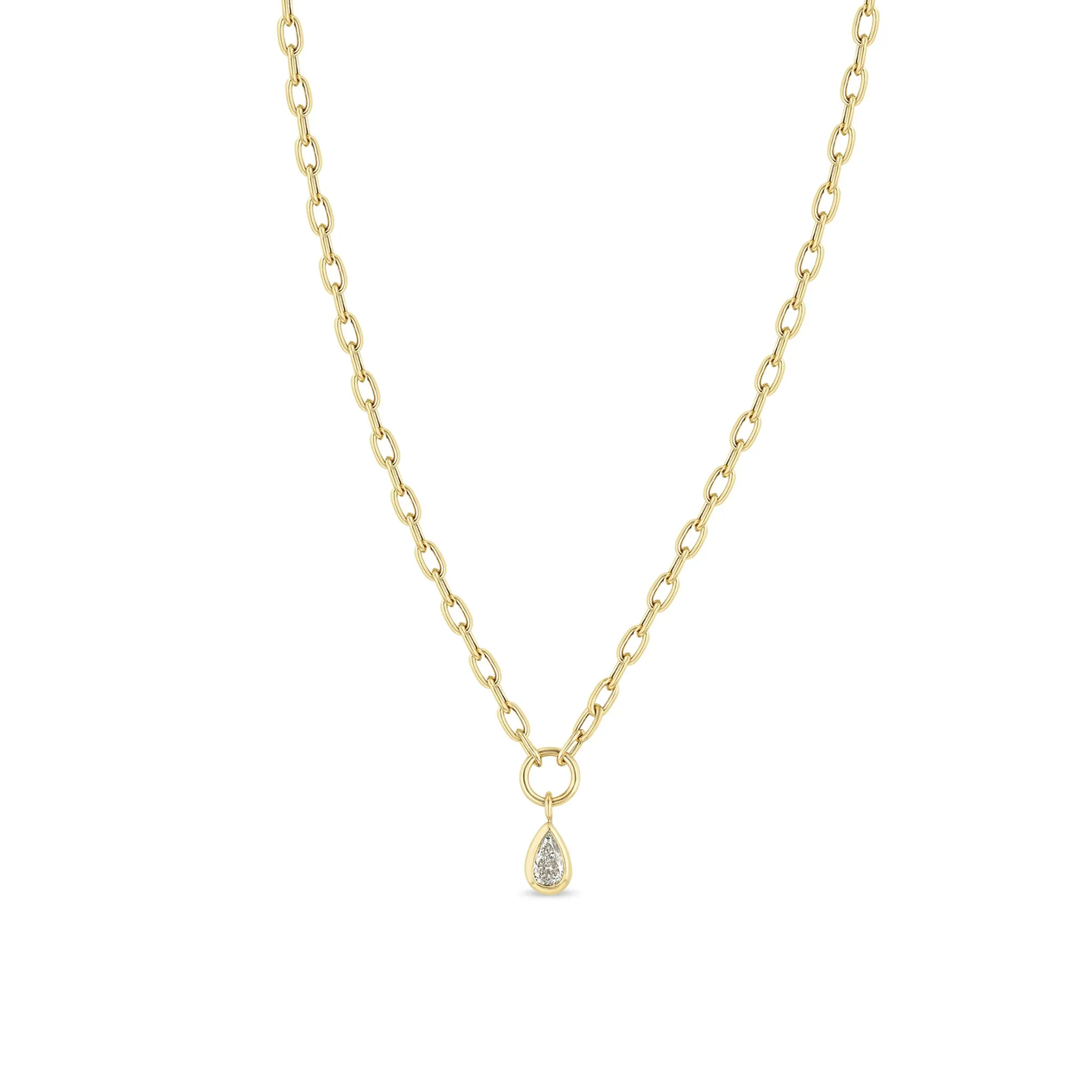 14k Pear Diamond Pendant Small Square Oval Chain Necklace sold by Zoe Chicco