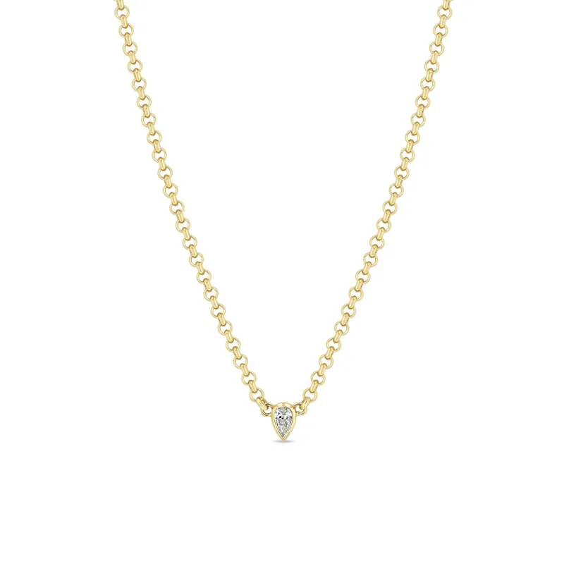 14k Pear Diamond Small Rolo Chain Necklace sold by Zoe Chicco