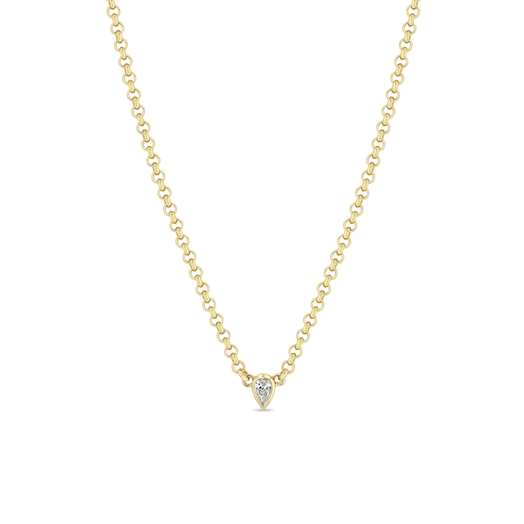 14k Pear Diamond Small Rolo Chain Necklace sold by Zoe Chicco
